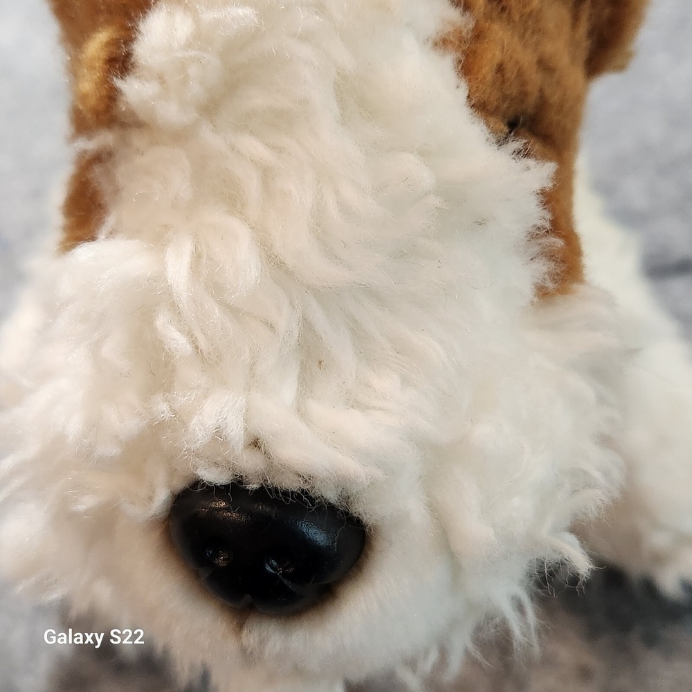 Hands on a Ganz Plush Dog Tricolor Terrier Stuffed Animal White Brown Black - Picture 2 of 11